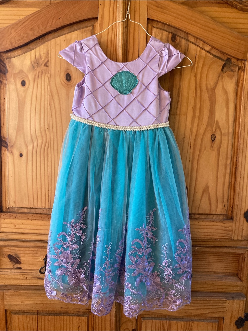 Girls green purple lace pearl mermaid costume dress size 7/8